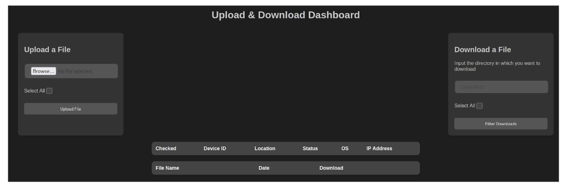 Interface to upload and download files between the C2 server and its victims